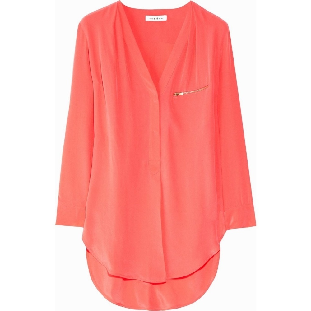 Sandro El Dorado Silk Blouse W/ Zipper Detail
